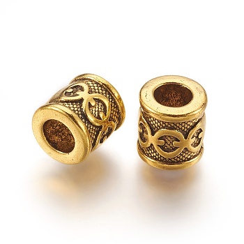 Tibetan Style Spacer Beads, Lead Free & Cadmium Free, Tube, Antique Golden Color, Size: about 10mm in diameter, 10mm thick, hole: 5.5mm