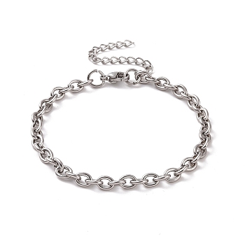 304 Stainless Steel Cable Chain Bracelet for Men Women, Stainless Steel Color, 6-7/8 inch(17.5cm), Link: 6x4.5x1.4mm