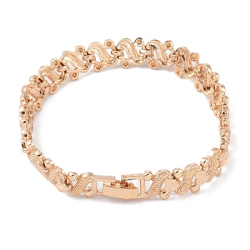 Brass Link Chain Bracelets for Women Men, Light Gold, Heart, 7-3/8 inch(18.6cm), Link: 12x9x3mm