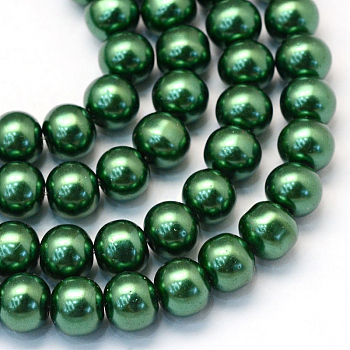 Baking Painted Glass Pearl Bead Strands, Pearlized, Round, Green, 3~4mm, Hole: 0.5mm, about 195pcs/strand, 23.6 inch