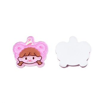 Printed Acrylic Cabochons, Girl, Pearl Pink, 20x20.5x2mm