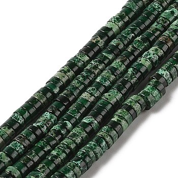 Natural Imperial Jasper Beads Strands, Dyed, Disc, Heishi Beads, Dark Green, 4~4.5x1.5~3mm, Hole: 1.5mm, about 164~172pcs/strand, 15.75''~16.54''(40~42cm)