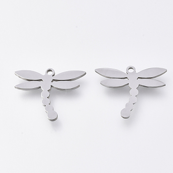 201 Stainless Steel Charms, Laser Cut Pendants, Dragonfly, Stainless Steel Color, 13x16.5x1mm, Hole: 1.2mm