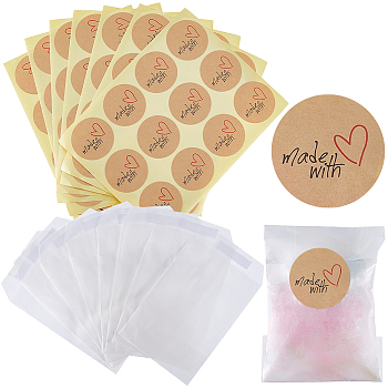 120Pcs Flat Translucent Glassine Waxed Paper Treat Bags Cookie Bags, with 10 Sheets Round Dot Sealing Adhesive Gift Stickers, Word, Bag: 10.5x7.2x0.02cm, Sticker: 38mm, 12pcs/sheet