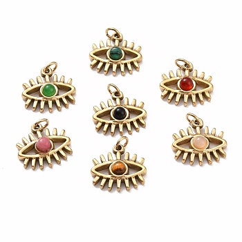 Natural & Synthetic Gemstone Charms, with Ion Plating(IP) Golden Tone 304 Stainless Steel Findings, Eyes, 12.5x13.2x4mm, Hole: 2.5mm