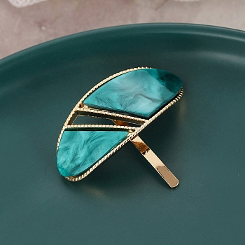 Alloy Bobby Pins, with Cellulose Acetate(Resin) Ornament, Ponytail Hook for Women Girls, Oval, Teal, 35x45mm
