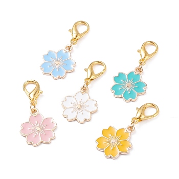 Alloy Enamel Pendants Decoration, with Zinc Alloy Lobster Claw Clasps, Flower, Mixed Color, 38mm