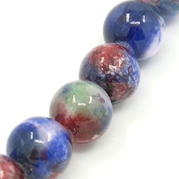 Natural Persian Jade Beads Strands, Dyed, Round, Marine Blue, 8mm, Hole: 1.2~1.5mm, about 50pcs/strand, 16 inch