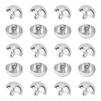 40Pcs Alloy Shank Buttons, 1-Hole, Dome/Half Round, Stainless Steel Color, 15x10mm, Hole: 1.5mm