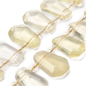 Natural Lemon Jade Beads Strands, with Glass Beads, Faceted, Teardrop, Top Drilled, 26~30.5x16~22.5x6.5~8.5mm, Hole: 1.4mm, about 18pcs/strand, 15.28~15.94''(38.8~40.5cm)