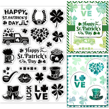 Custom PVC Plastic Clear Stamps, for DIY Scrapbooking, Photo Album Decorative, Cards Making, Clover, 160x110x3mm