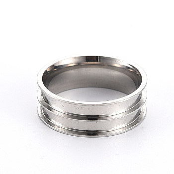 201 Stainless Steel Ring Core Blank for Inlay Jewelry Making, Double Channel Beveled Edge Ring, Stainless Steel Color, Size 10, Inner Diameter: 20mm