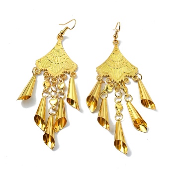 Golden Alloy Chandelier Earrings, Bohemia Long Drop Earrings, Leaf, 96x27mm