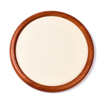 Flat Round Wood Pesentation Jewelry Display Tray, Covered with Microfiber, Coin Stone Organizer, Antique White, 26.3x1.9cm