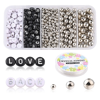 DIY Letter Beaded Stretch Bracelet Making Kit, Including ABS Plastic Round & Acrylic Flat Round Beads, Elastic Thread, Mixed Color, Beads: 560pcs/bag