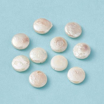 Natural Pearl Beads, Flat Round, Seashell Color, 11.5~12x3.5~4.5mm, Hole: 0.8mm