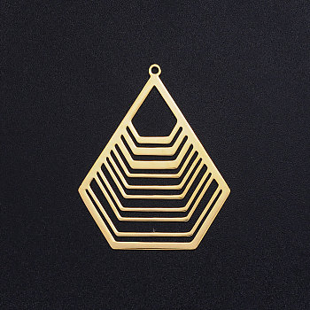 201 Stainless Steel Pendants, Polygon, Golden, 40x32.5x1mm, Hole: 1.6mm