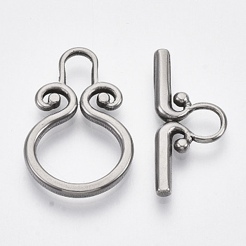 304 Stainless Steel Toggle Clasps, Ring, Stainless Steel Color, Ring: 23x15x2mm, Hole: 7x4mm, Bar: 22x10x2, Hole: 5mm