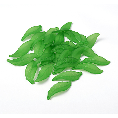 Green Transparent Frosted Acrylic Leaf Pendants for Chunky Necklace Jewelry(X-FACR-R003-1)-3