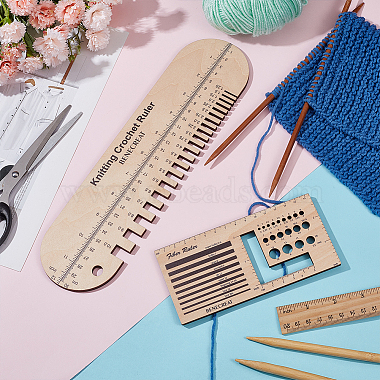 Oval & Rectangle Wooden Knitting Needle Gauge & Yarn Wrap Guide Board(DIY-WH0033-88)-4