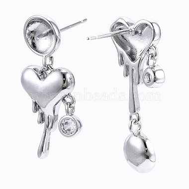 Platinum Heart Brass+Cubic Zirconia Stud Earring Findings