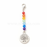 Chakra Theme Natural & Dyed Malaysia Jade Beaded Pendant Decorations, with Lobster Claw Clasps, Tibetan Style Alloy Pendants, Tree of Life, Colorful, 6.5cm(HJEW-JM00641-03)