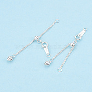 925 Sterling Silver Universal Chain Extender, with S925 Stamp, with Clasps & Curb Chains, Silver, 44mm, Links: 53x1x1mm; Clasps: 7.5x6x1mm; Heart: 6×4×3mm, Label: 8x3x0.5mm.(FIND-T009-02S)