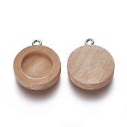 Wooden Pendant Cabochon Settings, Pendant Base, with Stainless Steel Findings, Flat Round, PeachPuff, Tray: 12.5mm, 22x18.5x4.5mm, Hole: 1.8mm(WOOD-WH0021-08)