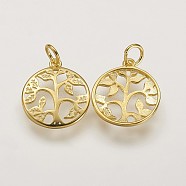 Sterling Silver Pendants, Flat Round with Tree of Life Tree, Golden, 16x14x2mm, Hole: 3mm(X-STER-K029-01G)