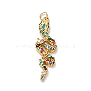 Rack Plating Brass Micro Pave Cubic Zirconia Pendants, Cadmium Free & Lead Free, Real 18K Gold Plated, Snake, Colorful, 38.5x12x3.5mm, Hole: 3.6mm(KK-A160-12G)