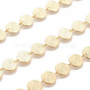 Brass Handmade Beaded Chains, Link Chain, Long-Lasting Plated, Soldered, with Spool, Flat Round, Golden, Link: 10x8x0.5mm, about 3.28 Feet(1m)/roll(X-CHC-I031-18G)