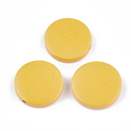 Painted Natural Wood Beads, Flat Round, Gold, 19~20x4~5mm, Hole: 2mm(WOOD-S049-02C-08)