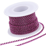 1 Roll Electrophoresis Iron Rhinestone Strass Chains, Rhinestone Cup Chains, with Spool, Fuchsia, SS8.5, 2.4~2.5mm, about 10 Yards/roll(CHC-GF0001-06A)