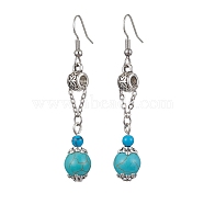 Synthetic Blue Turquoise Dangle Earrings, 304 Stainless Steel Long Drop Earrings, 60x10mm(EJEW-JE05621-02)