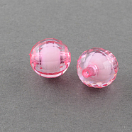 Transparent Acrylic Beads, Bead in Bead, Faceted, Round, Hot Pink, 12mm, Hole: 2mm, about 580pcs/500g(TACR-S086-12mm-02)