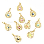 Brass Pendants, with Enamel, Real 18K Gold Plated, Long-Lasting Plated, Teardrop with Evil Eye Charm, Mixed Color, 34x23.5x6mm, Hole: 10x7mm(KK-E076-06G)