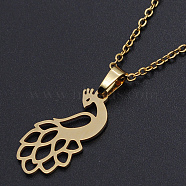 201 Stainless Steel Pendants Necklaces, with Cable Chains and Lobster Claw Clasps, Peacock, Golden, 17.71 inch(45cm), 1.5mm(NJEW-S105-JN703-45-2)