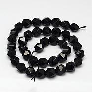 Natural Black Onyx Beads Strands, Star Cut Round Beads, Dyed & Heated, Faceted, 8x7mm, Hole: 1mm, about 49pcs/strand, 15.7 inch(G-K066-13-8mm)