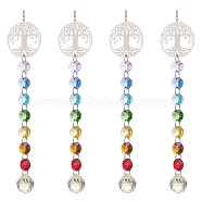Glass Teardrop Window Hanging Suncatchers, with 7 Chakra Glass Octagon Link, 201 Stainless Steel Tree of Life Pendants Decorations Ornaments, Colorful, 315x40mm(HJEW-JM00934)