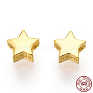 925 Sterling Silver Beads, Star, Nickel Free, with S925 Stamp, Real 18K Gold Plated, 4x4.2x2.2mm, Hole: 0.8mm(STER-T004-76G)