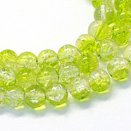 Baking Painted Transparent Crackle Glass Round Bead Strands, Green Yellow, 6.5mm, Hole: 1.5mm, about 145pcs/strand, 31.4 inch(X-DGLA-Q018-6mm-25)