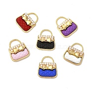 Alloy Enamel Charms, with ABS Plastic Imitation Pearl Beads, Cadmium Free & Nickel Free & Lead Free, Golden, Handbag with Bowknot Charm, Mixed Color, 18.5x16x4.5mm, Hole: 4.5x8mm(ENAM-F144-06)