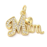 Brass Micro Pave Clear Cubic Zirconia Pendants, Words, Real 16K Gold Plated, 14.5x21x2mm, Hole: 3mm(FIND-Z041-11C)