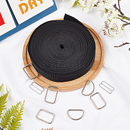 DIY Dog Collar Kit, with Iron Rectangle & D Buckle Ring, Alloy Bra Strap Adjuster Slider Hook Ring, Polyester Ribbons, Black, 25x1mm, 10m/set(DIY-NB0003-69)