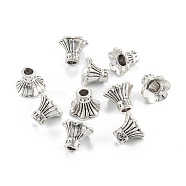 Nickel Free & Lead Free Alloy Flower Bead Caps, Long-Lasting Plated, 6-Petal, Antique Silver, 10x9mm, Hole: 3mm(PALLOY-J471-42AS-FF)