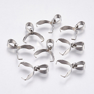 201 Stainless Steel Pinch Bails, Stainless Steel Color, 15.5mm, Hole: 3.5x4.5mm, Pin: 0.6mm, Bail: 11x3mm(X-STAS-G174-12P)
