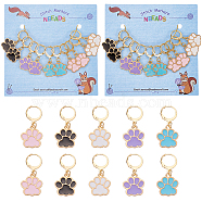 Pet Theme Alloy Enamel Dog Paw Print Charm Locking Stitch Markers, Golden Tone 304 Stainless Steel Lobster Claw Clasp Locking Stitch Marker, Mixed Color, 2.2cm, 10pcs/set(HJEW-PH01706)