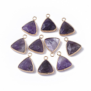 Natural Amethyst Pendants, with Golden Tone Brass Open Back Bezel, Faceted, Triangle, 19x16x6mm, Hole: 2mm(G-S359-029B)