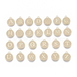 Initial Letter A~Z Alphabet Enamel Charms, Flat Round Disc Double Sided Charms, PeachPuff, 14x12x2mm, Hole: 1.5mm, 26pcs/set(ENAM-X0018-06)