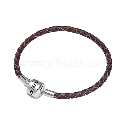 TINYSAND Rhodium Plated 925 Sterling Silver Braided Leather Bracelet Making, with Platinum Plated European Clasp, Brown, 180mm(TS-B-129-18)